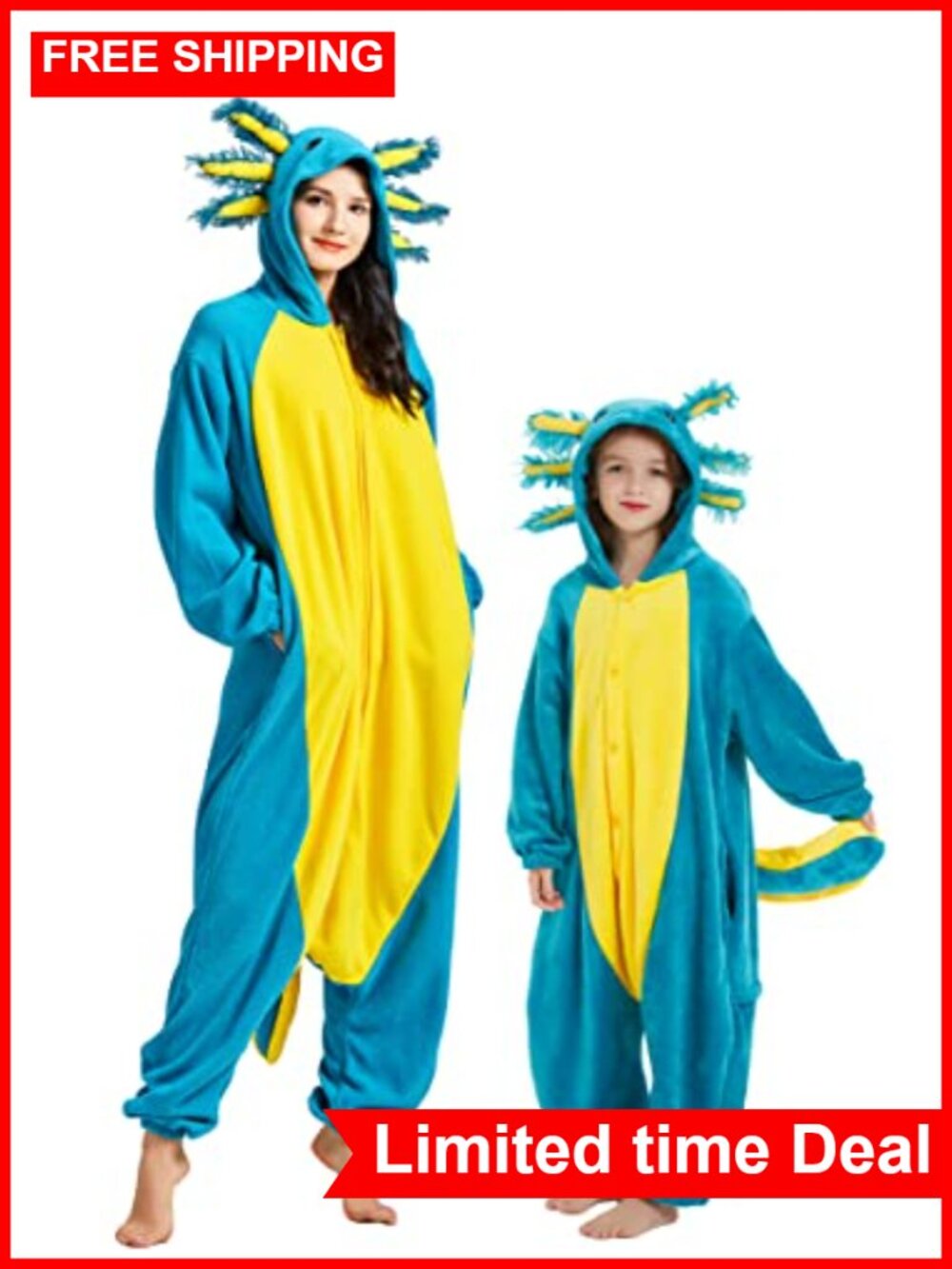 Unisex Axolotl Onesie Pajamas Animal One Piece Costume Sleepwear